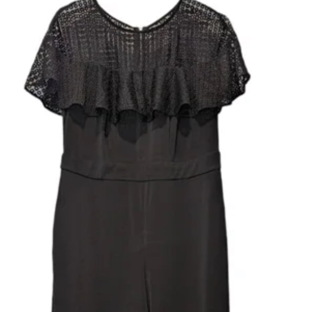 Black lace detail, ruffle top wide legged jumpsuit